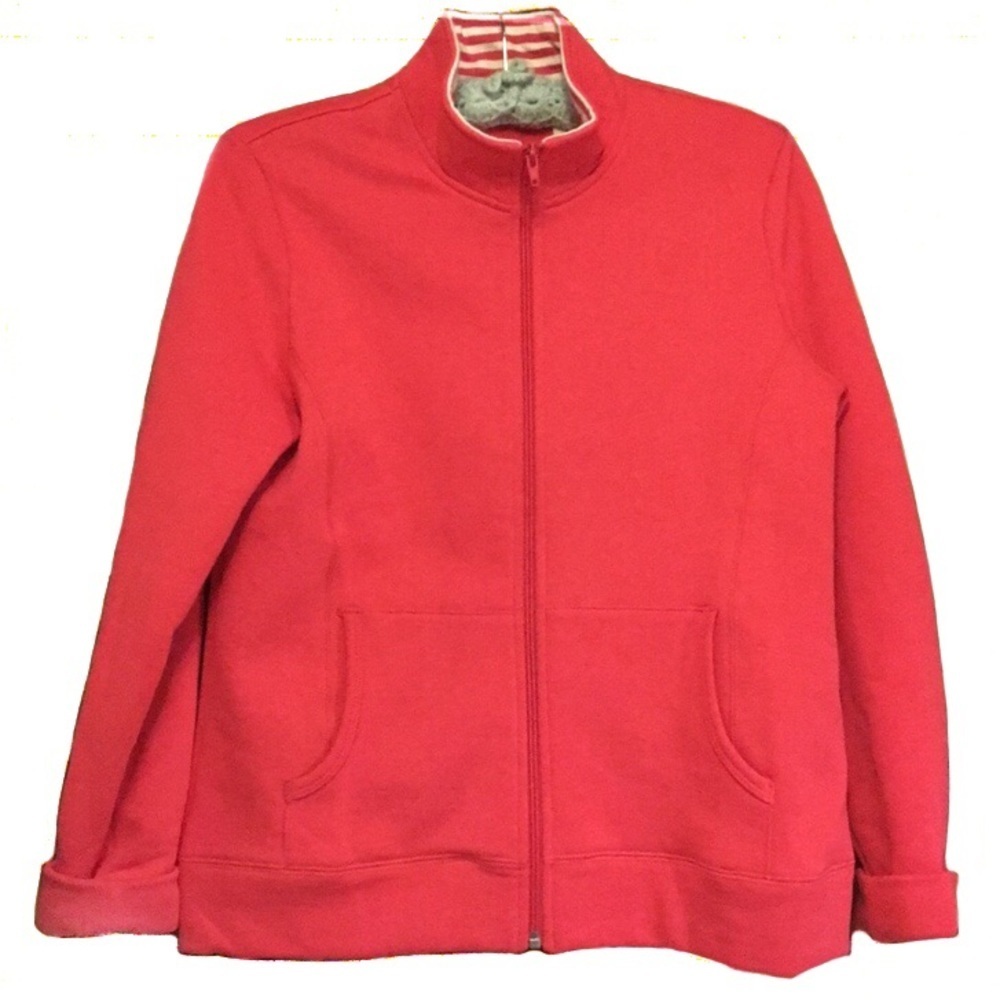 Orvis pink white‎ trim zip up sweatshirt size XS